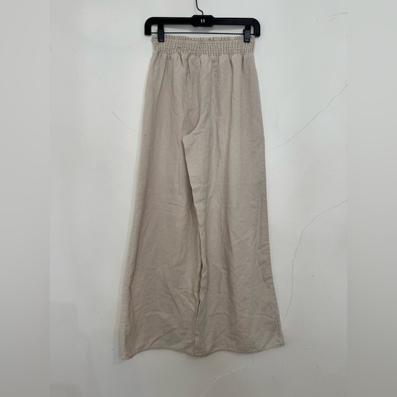 Women’s Ellen Tracy Linen Blend Smocked Ruffled Wide Leg Spring Summer Pants - Picture 4 of 6